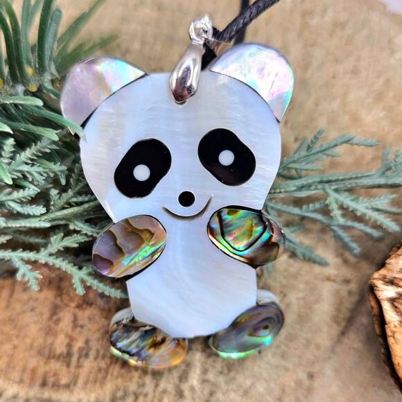 Adorable Nature Abalone Shell Cute Panda Pendant Necklace - Picture 2 of 10